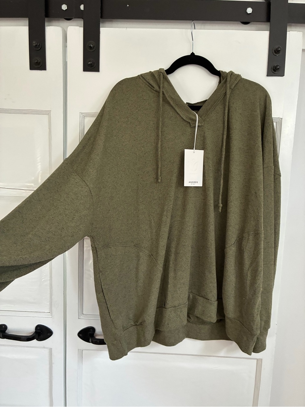 Oversized Olive Green Lightweight Hoodie Sweater - Andree